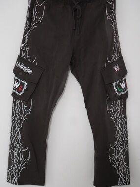 WWE x Civil Regime LWO Black Cargo Joggers with White Flame Print